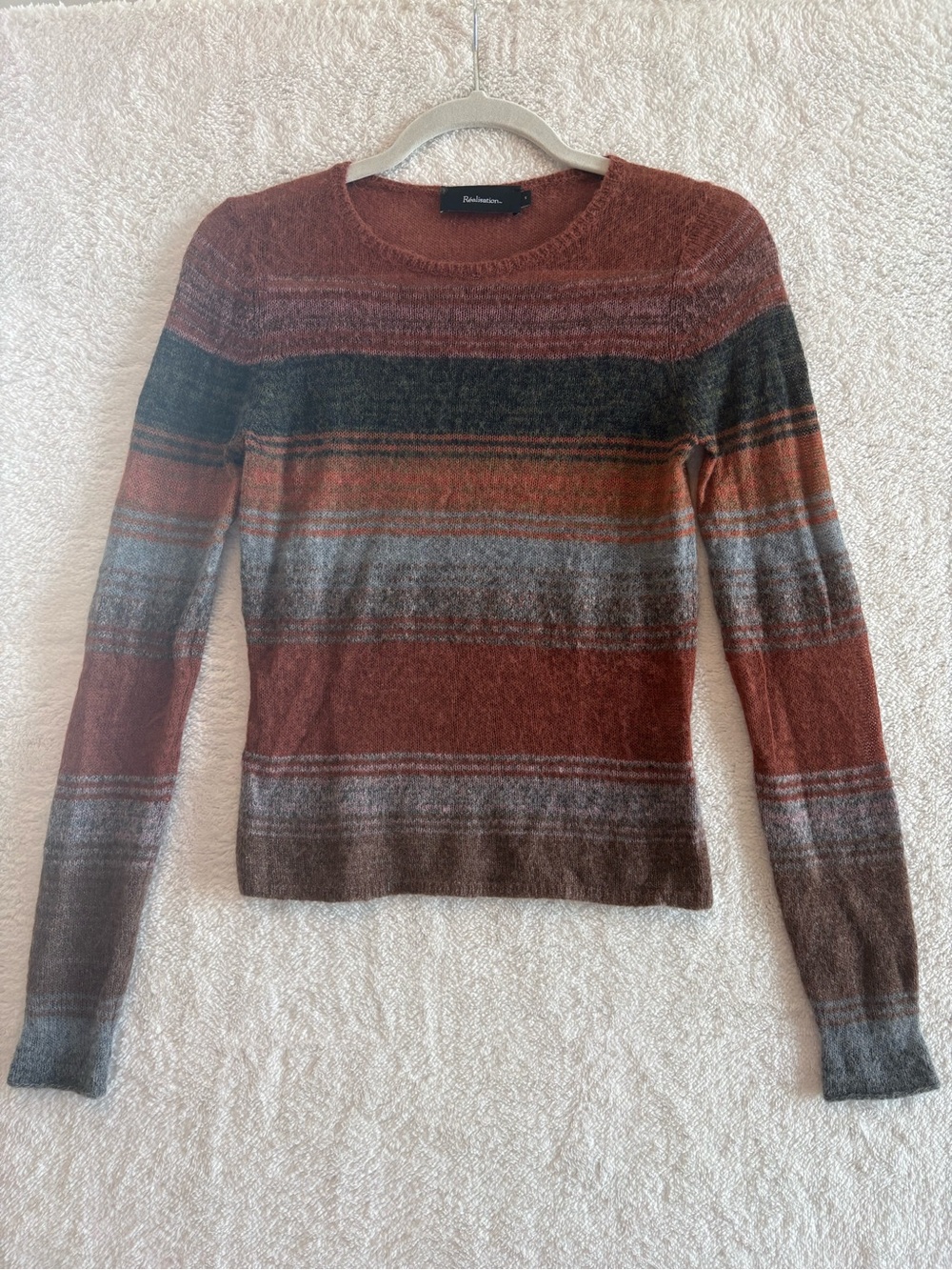 Realisation Par Moon Top Lightweight Wool/Alpaca Sweater Dune Stripe Size Small
